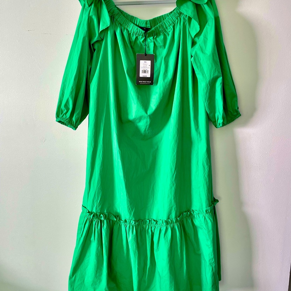 On-Trend 100% COTTON drop-waist Emerald Dress POCKETS, tiered & super slimming!